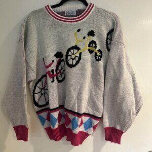 Vintage Chateau Womens Sweater 80s Bicycles Design Long Sleeves Sz L